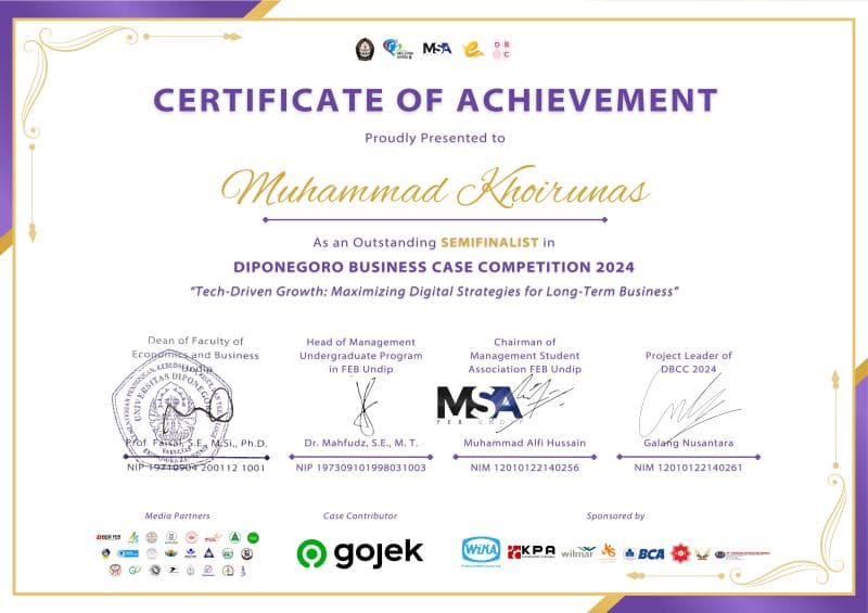 Semifinalist of Diponegoro Business Case Competition 2024 (Top 10)